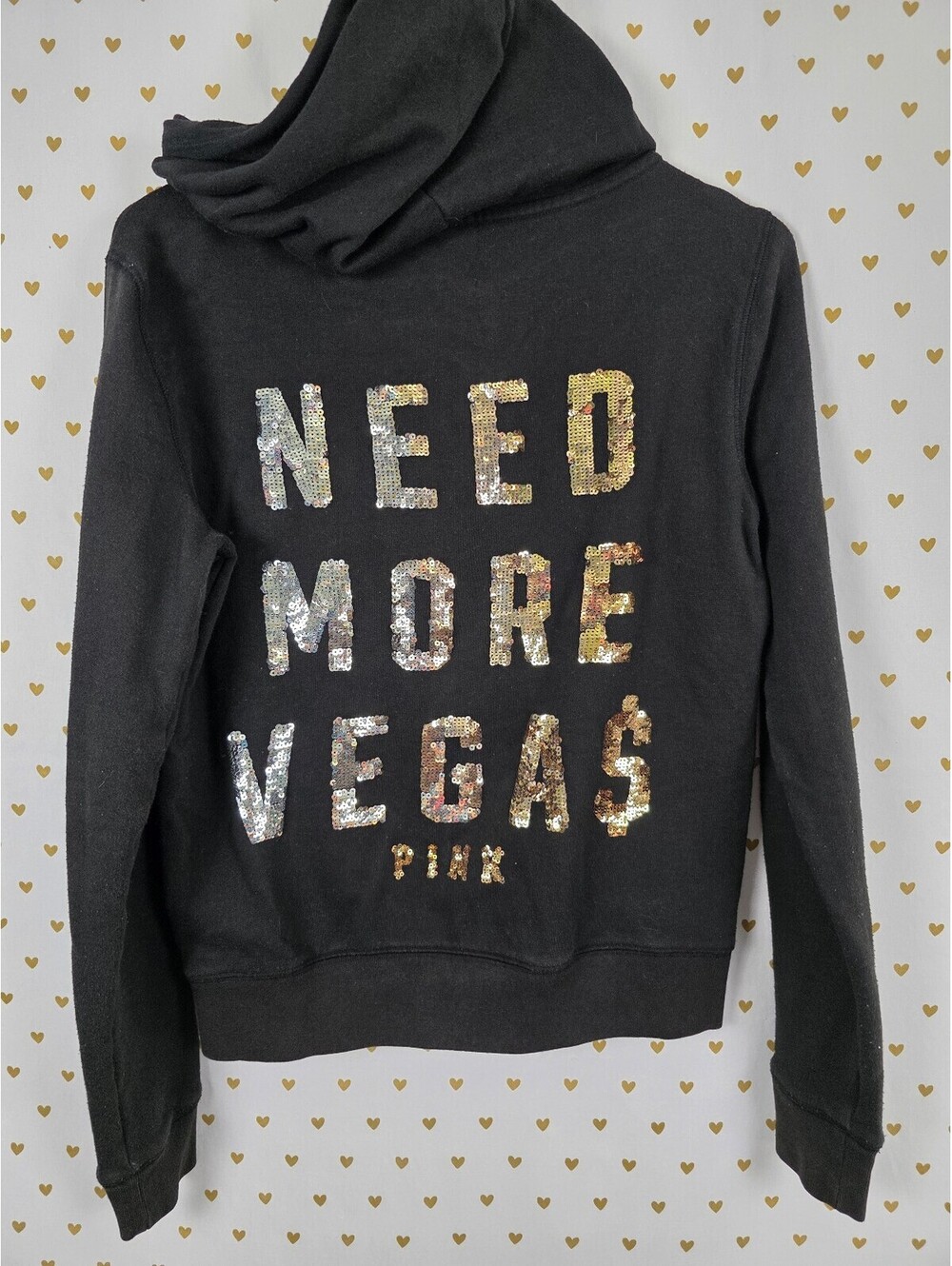 Victoria’s Secret PINK Las Vegas Hoodie S NEED MORE VEGAS Sequin BLING Zip Up